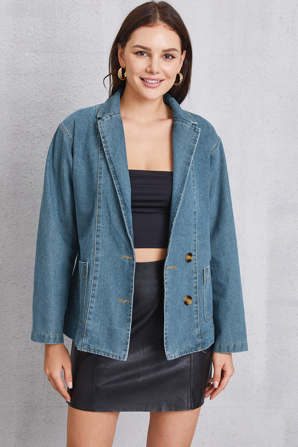 Honeybee Mumford's Pocketed Button Up Denim Jacket