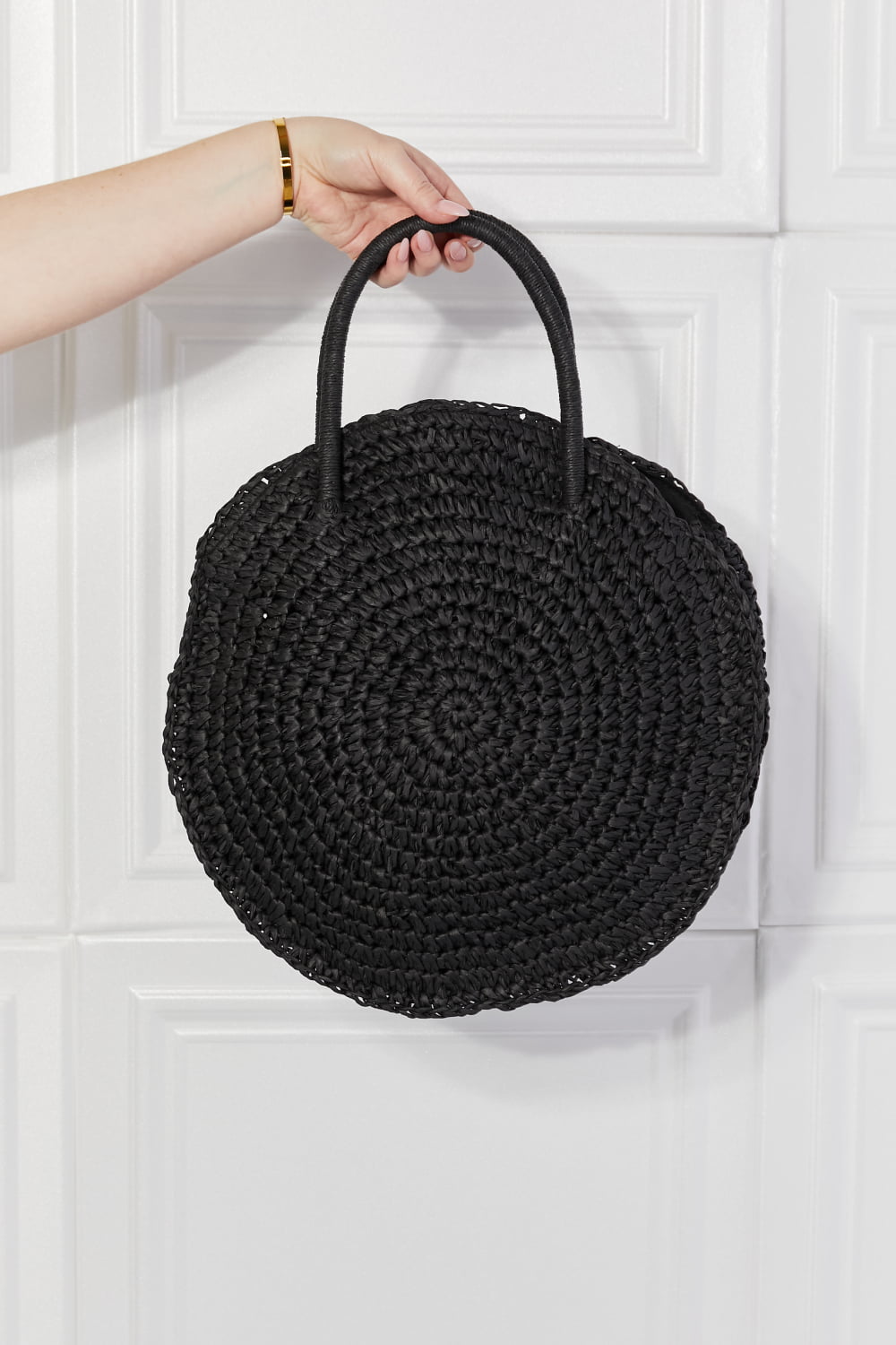 Honeybee Mumford's Beach Date Straw Rattan Handbag in Black