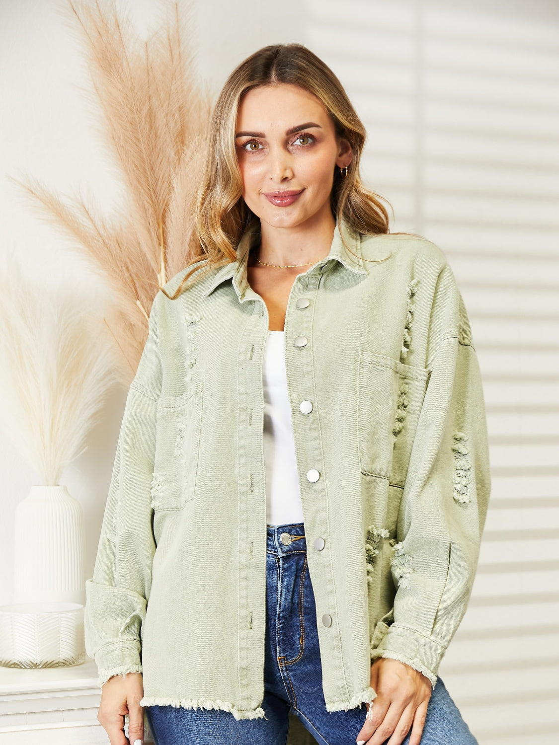 Honeybee Mumford's Distressed Raw Hem Denim Jacket