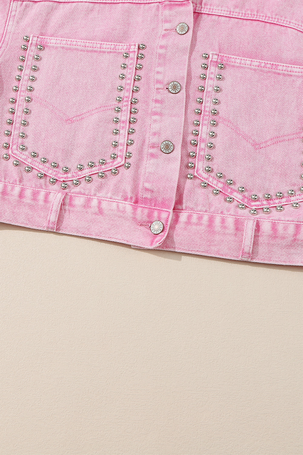 Honeybee Mumford's Pink Rivet Studded Pocketed Denim Jacket