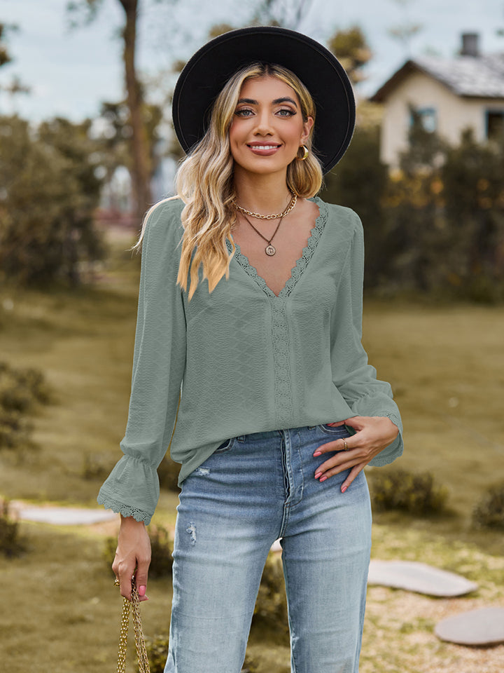 Honeybee Mumford's V-Neck Flounce Sleeve Blouse