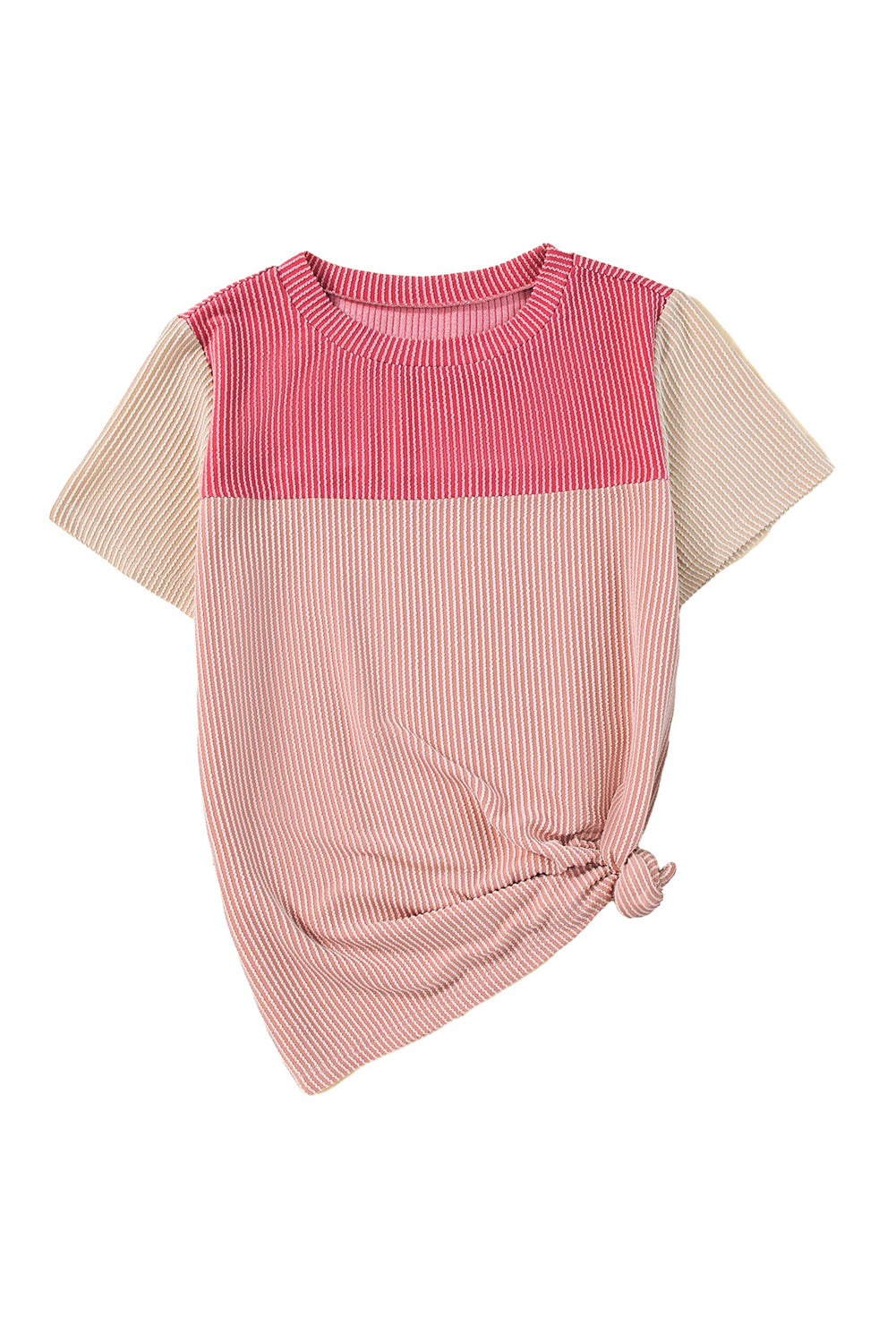 Honeybee Mumford's Pink Rib Textured Colorblock T Shirt