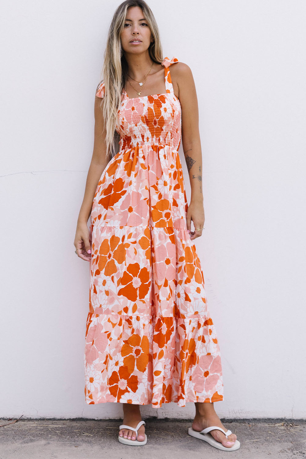 Honeybee Mumford's Floral Tie-Shoulder Smocked Maxi Dress