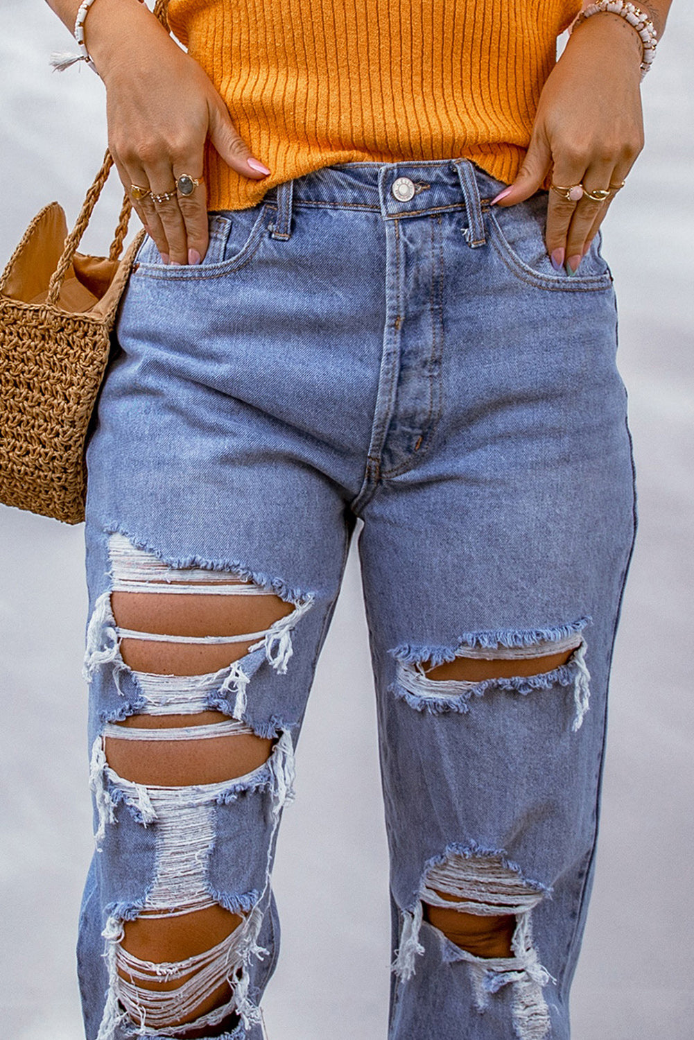 Honeybee Mumford's Sky Blue Heavy Destroyed Big Hole Boyfriend Jeans