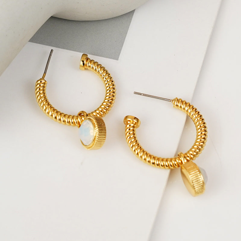 honeybee Mumford's Rope Cat's Eye Stone C-Hoop Earrings