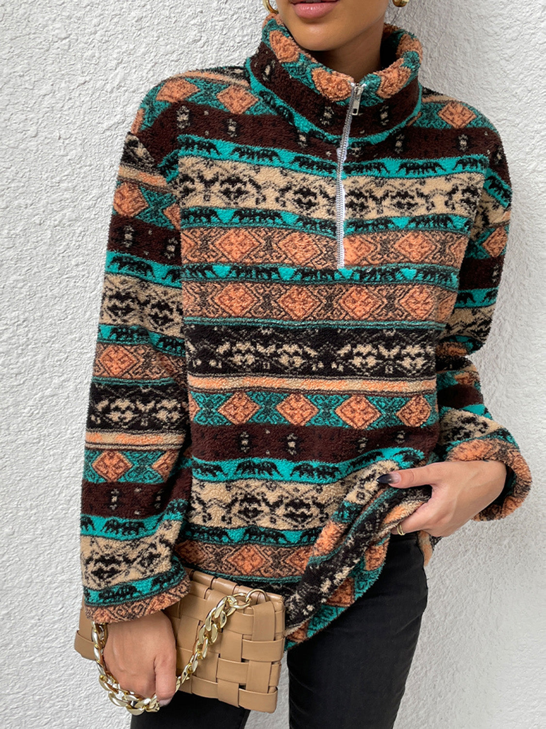 Honeybee Mumford's Printed Quarter-Zip Long Sleeve Sweater