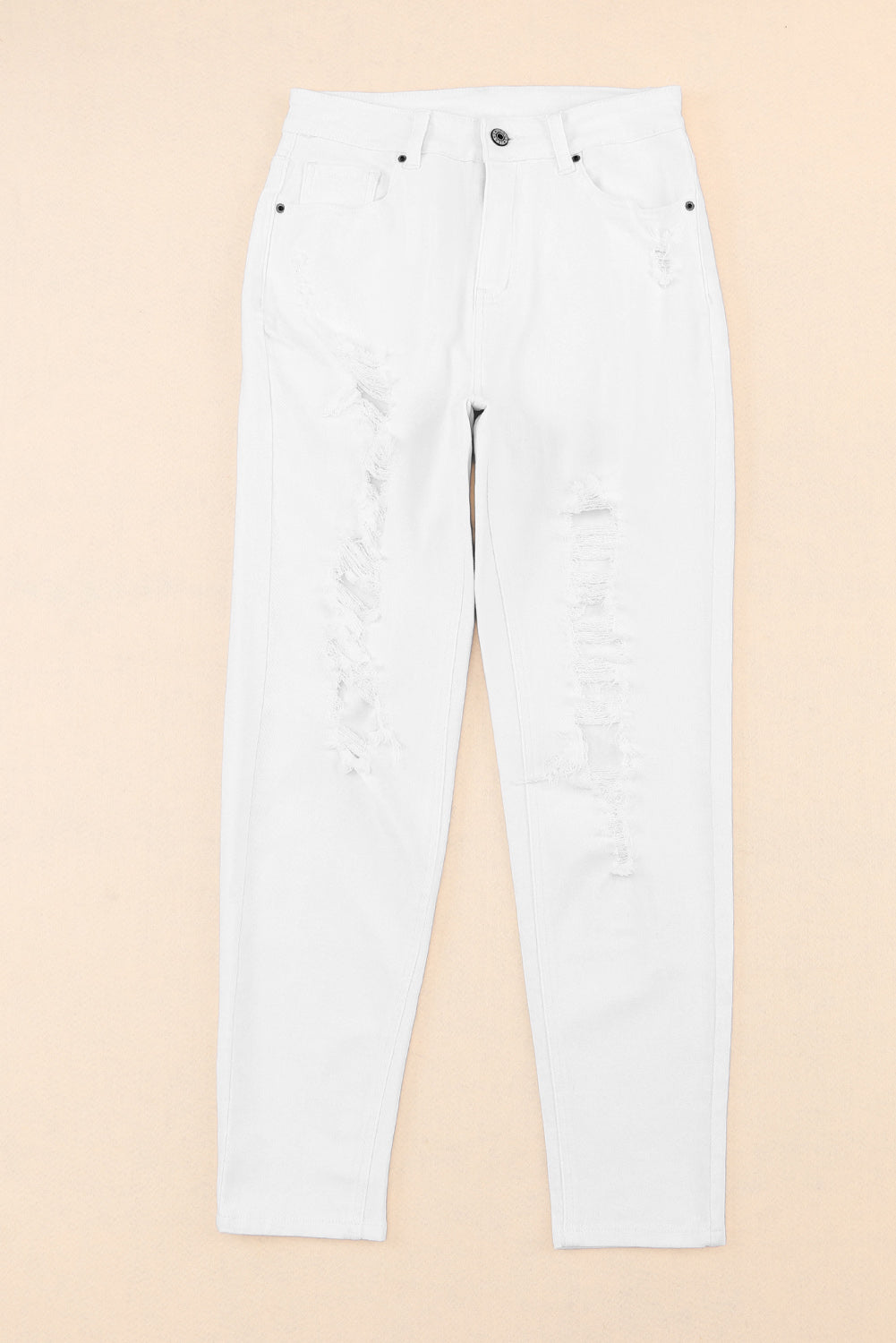 Honeybee Mumford's White Distressed Ripped Holes High Waist Skinny Jeans