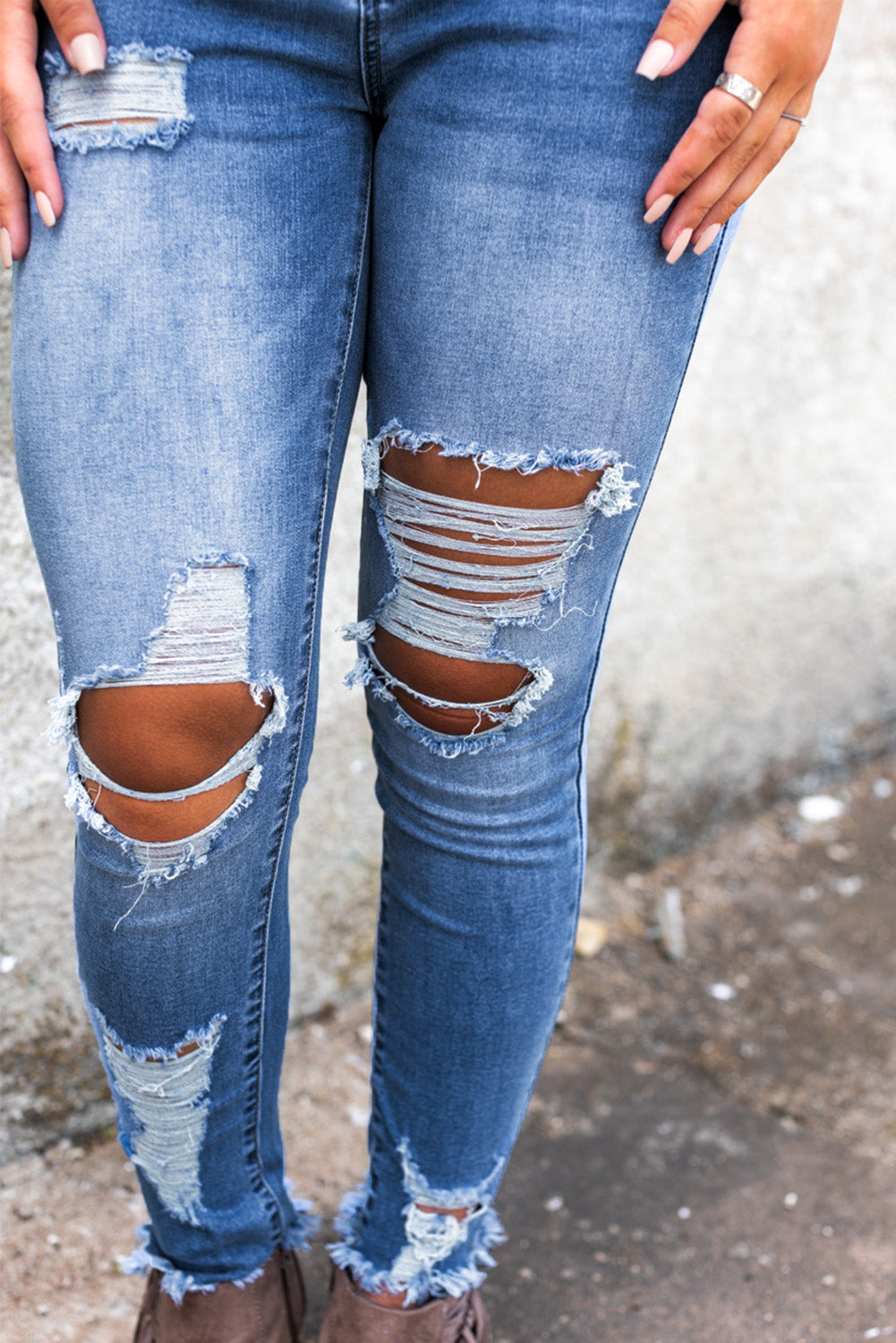 Honeybee Mumford's Sky Blue High Waist Distressed Skinny Jeans