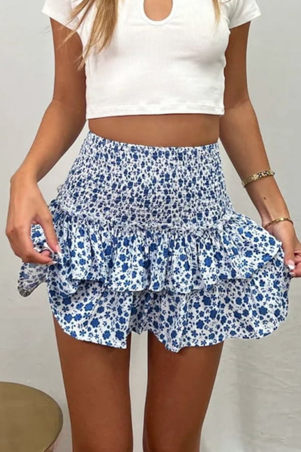 Honeybee Mumford's Printed Frill Trim Smocked Mini Skirt