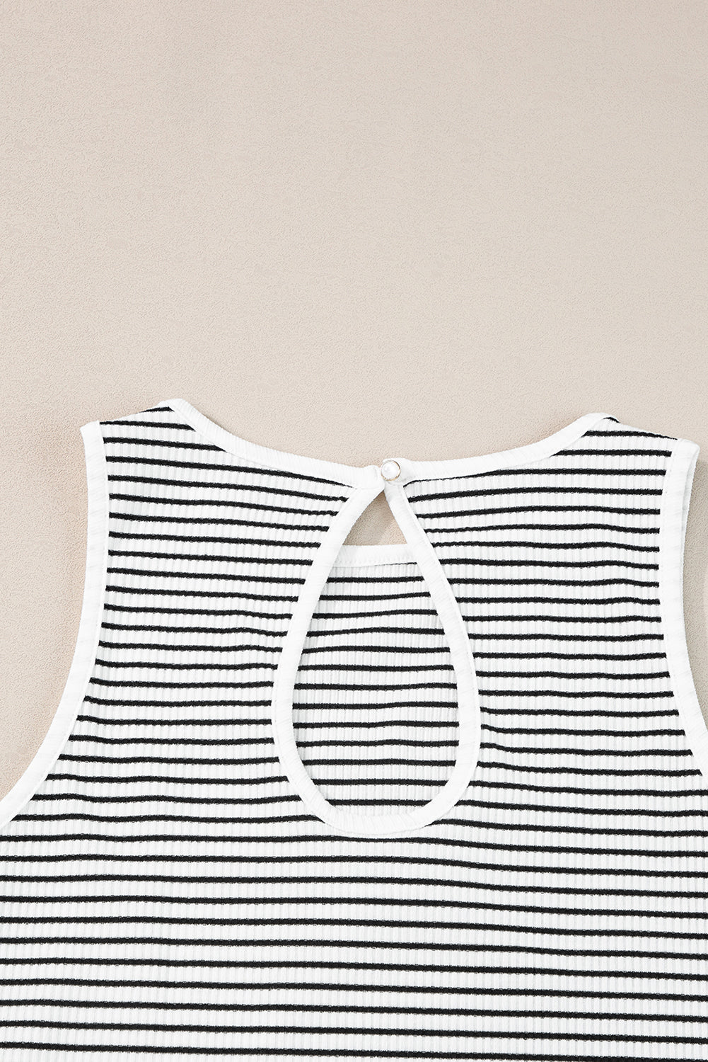 honeybee Mumford's White Striped Print Ribbed Knit Sleeveless Top