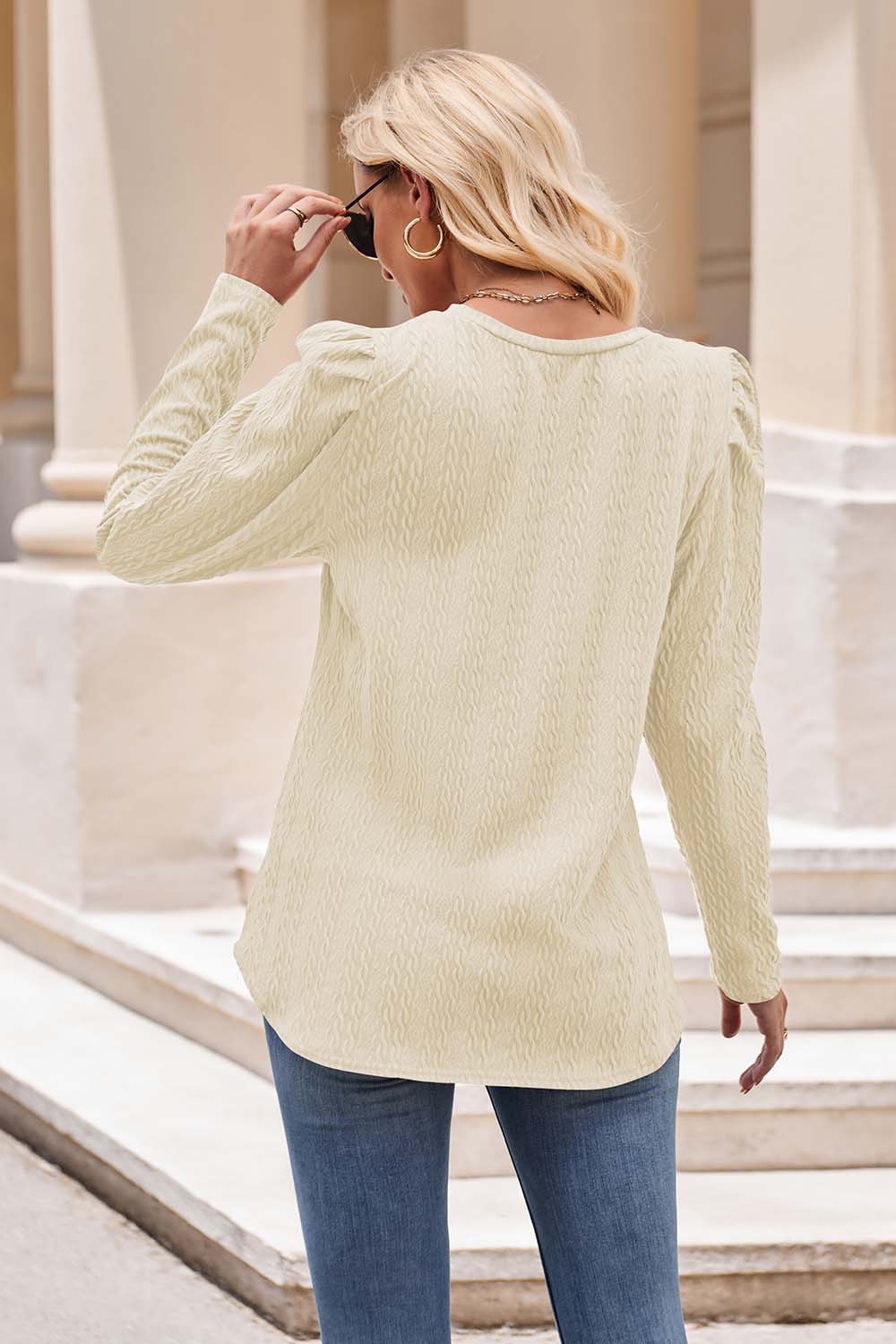 Honeybee Mumford's Round Neck Puff Sleeve Blouse