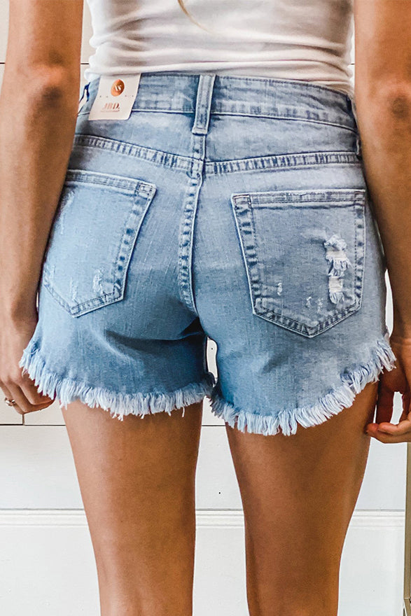 Honeybee Mumford's Light Blue Frayed Hem Denim Shorts