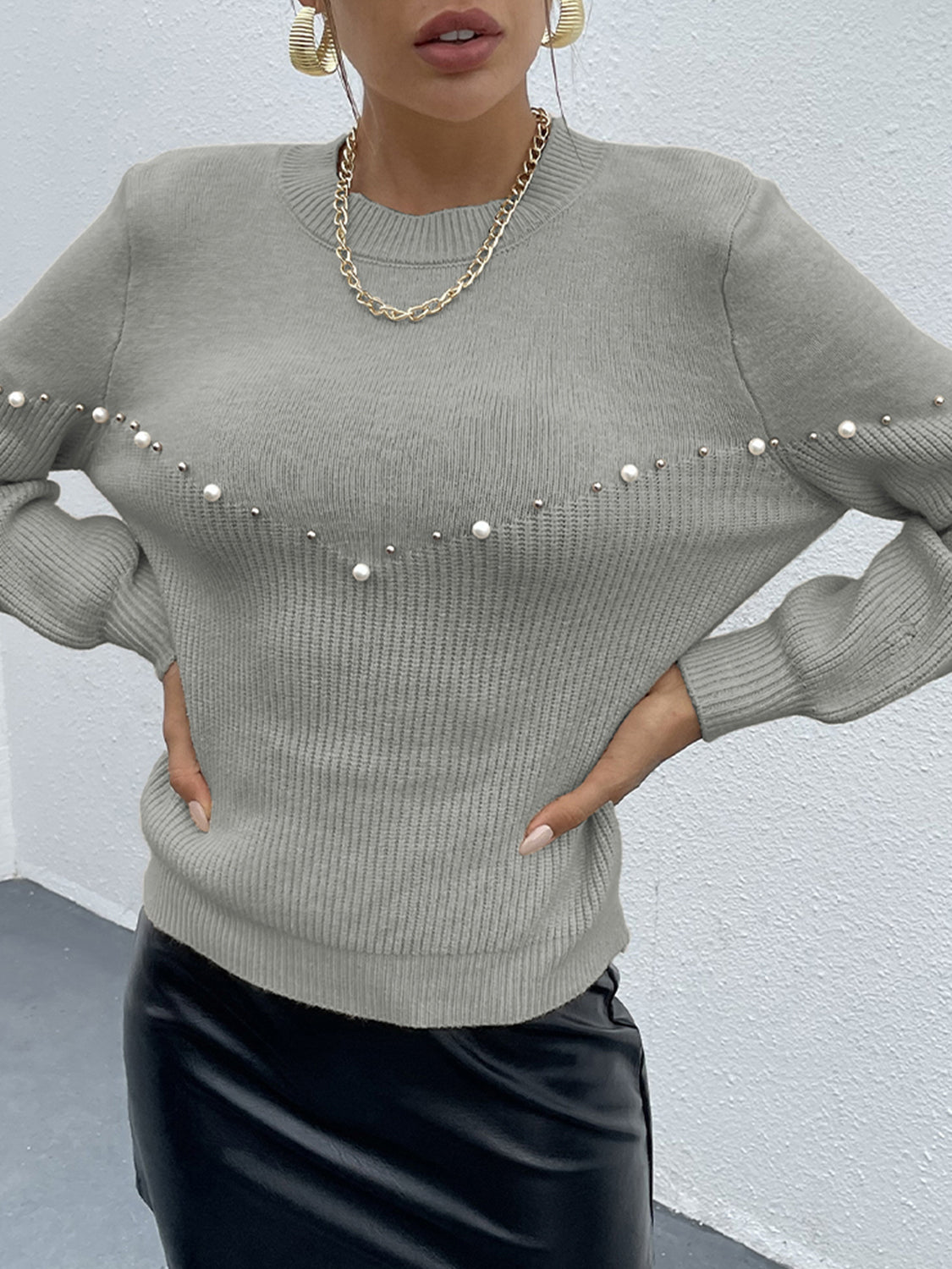 Honeybee Mumford's Pearl Detail Round Neck Sweater