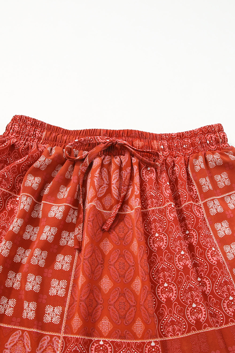 Honeybee Mumford's Fiery Red Bohemian Mix Print Long Flared Skirt