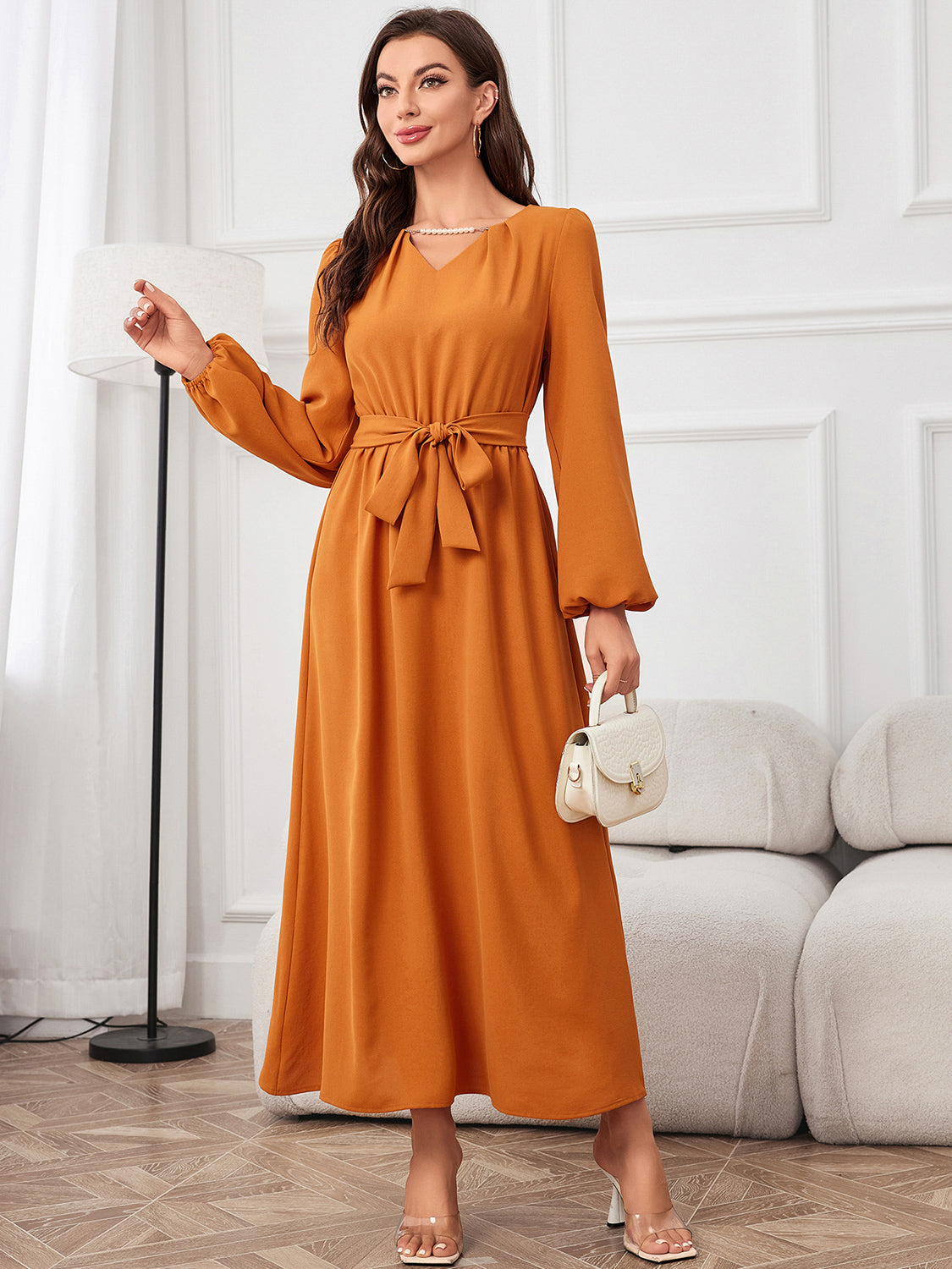 Honeybee Mumford's Tie Waist Puff Sleeve Maxi Dress