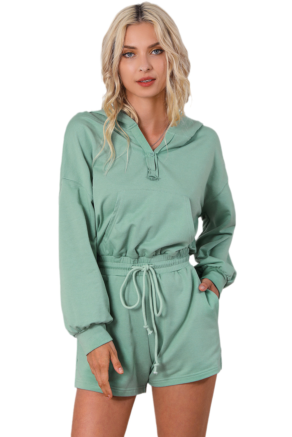 Honeybee Mumford's Blue French Terry Hoodie Romper