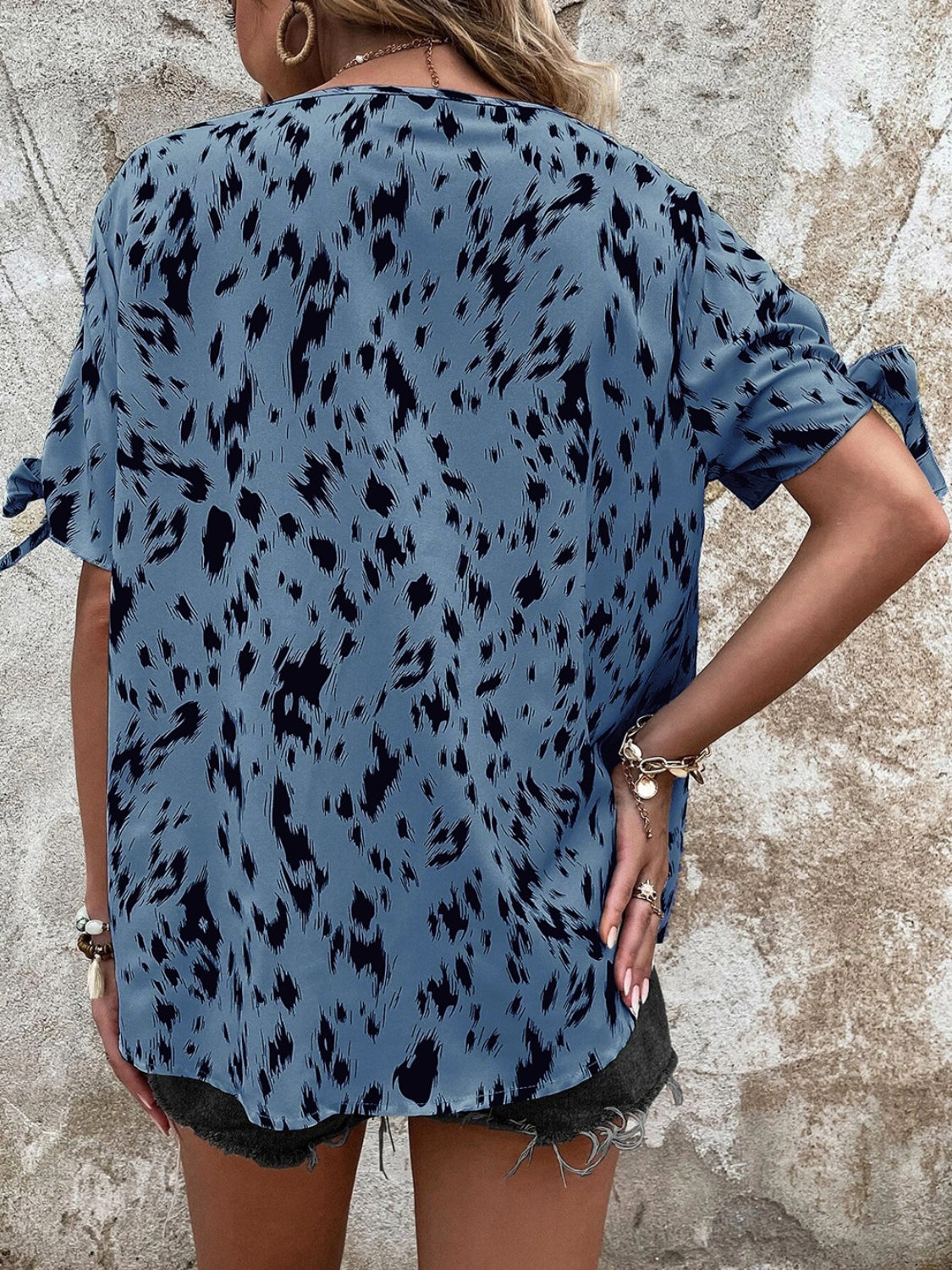 Honeybee Mumford's Tied Printed Boat Neck Blouse