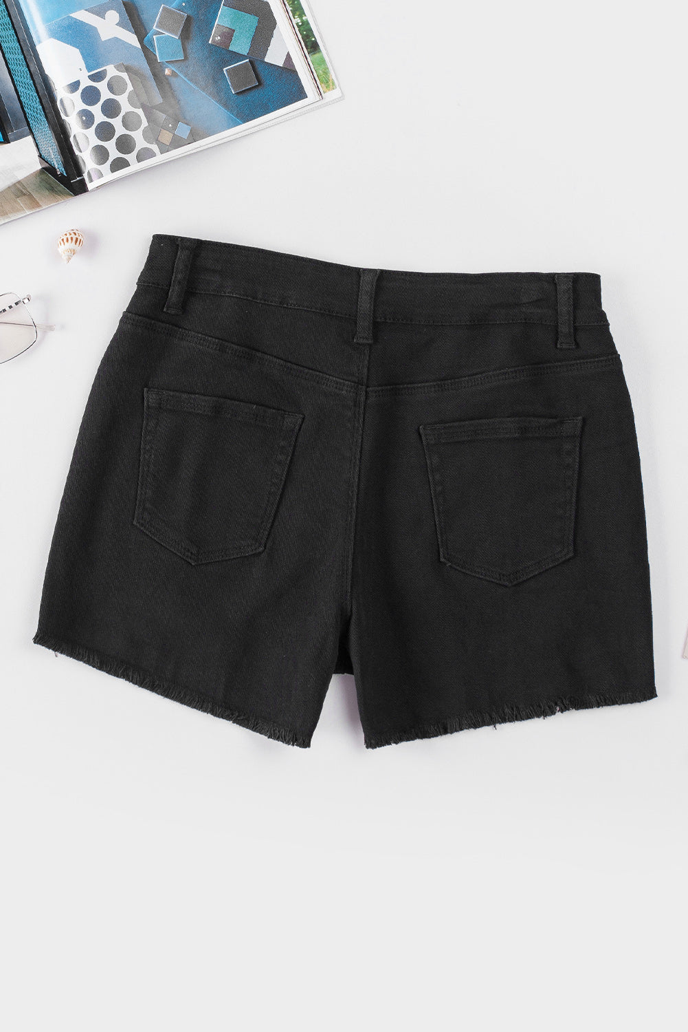 Honeybee Mumford's Black Solid Color Distressed Denim Shorts