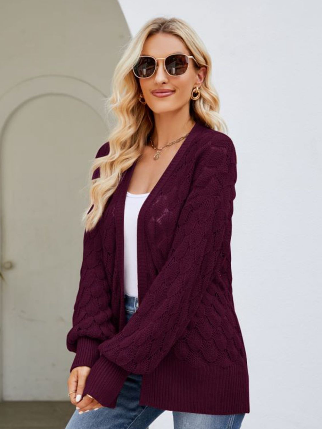 Honeybee Mumford's Open Front Ribbed Trim Cardigan