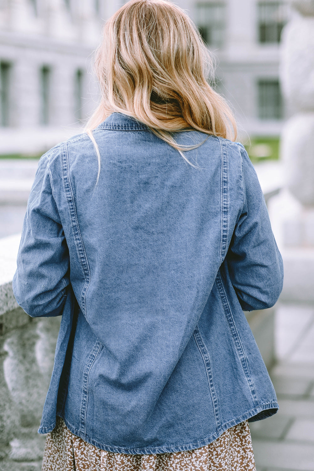 Honeybee Mumford's Sky Blue Button-up Long Sleeve Denim Shirt Jacket