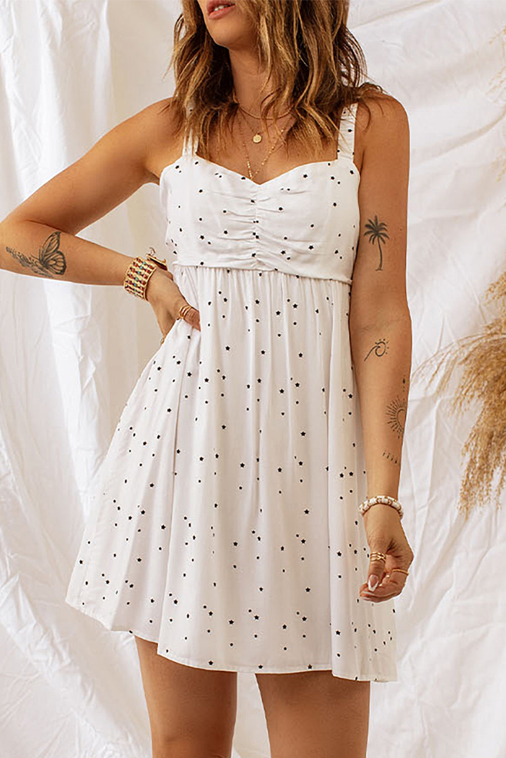 Honeybee Mumford's Star Print Ruched Sleeveless Dress