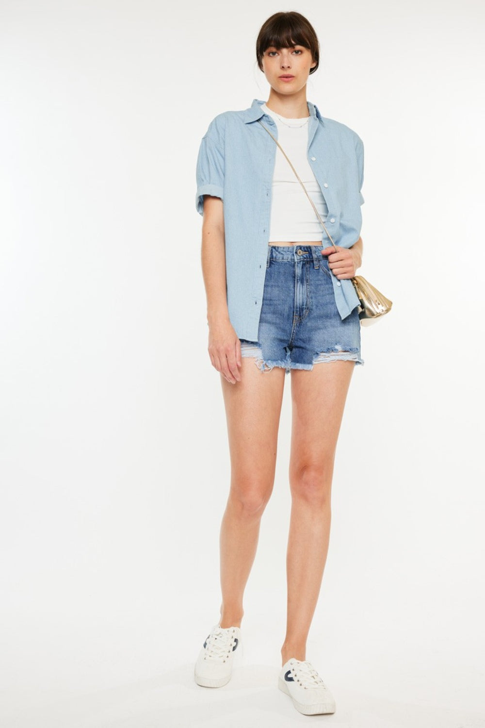 Honeybee Mumford's Distressed Raw Hem High Waist Denim Shorts