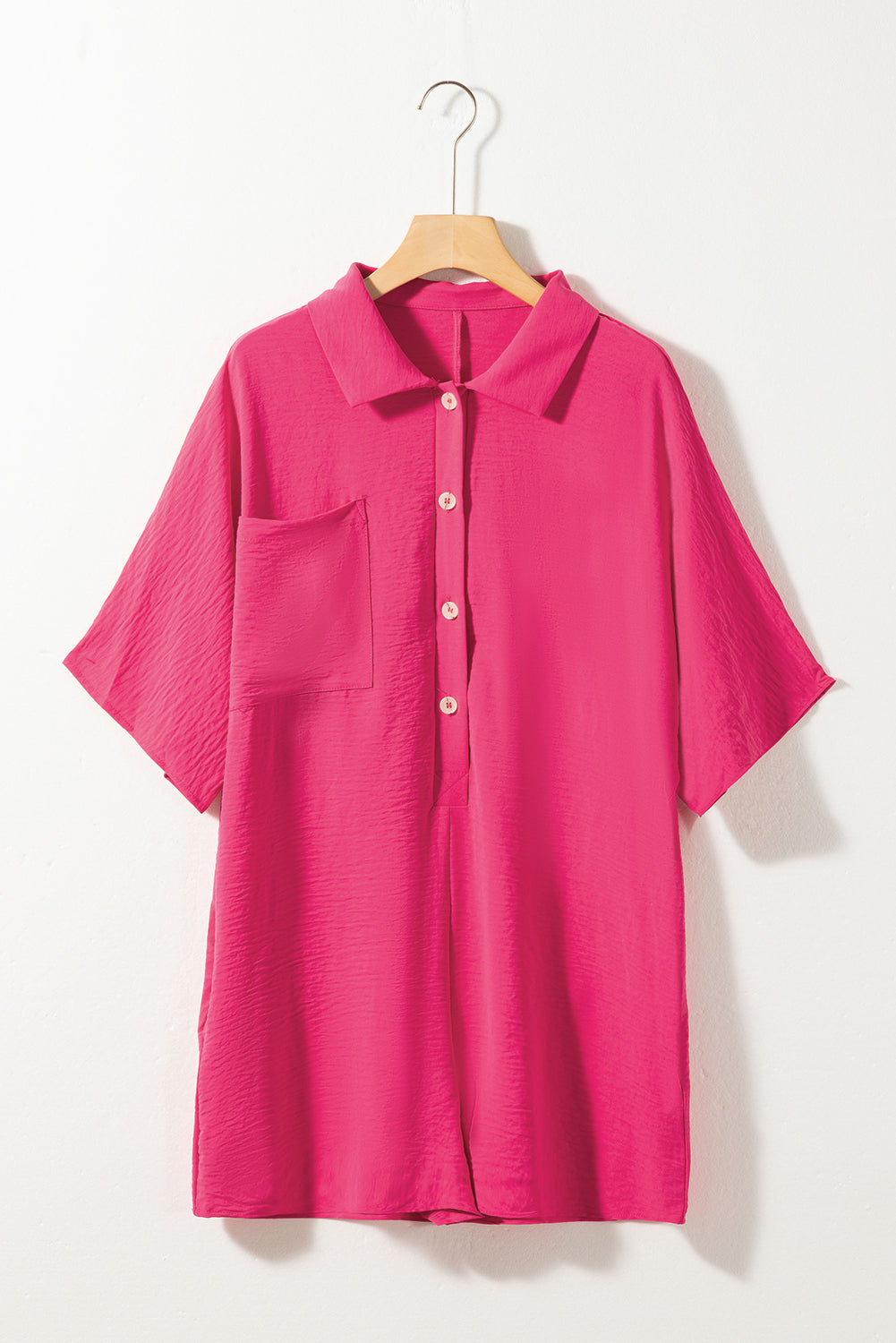 Honeybee Mumford's Honeybee Mumford's Bright Pink Half Button Collared Loose Romper