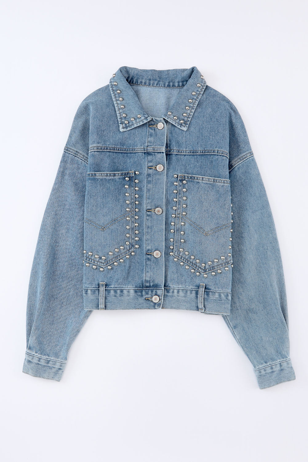 Honeybee Mumford's Sky Blue Rivet Studded Pocketed Denim Jacket