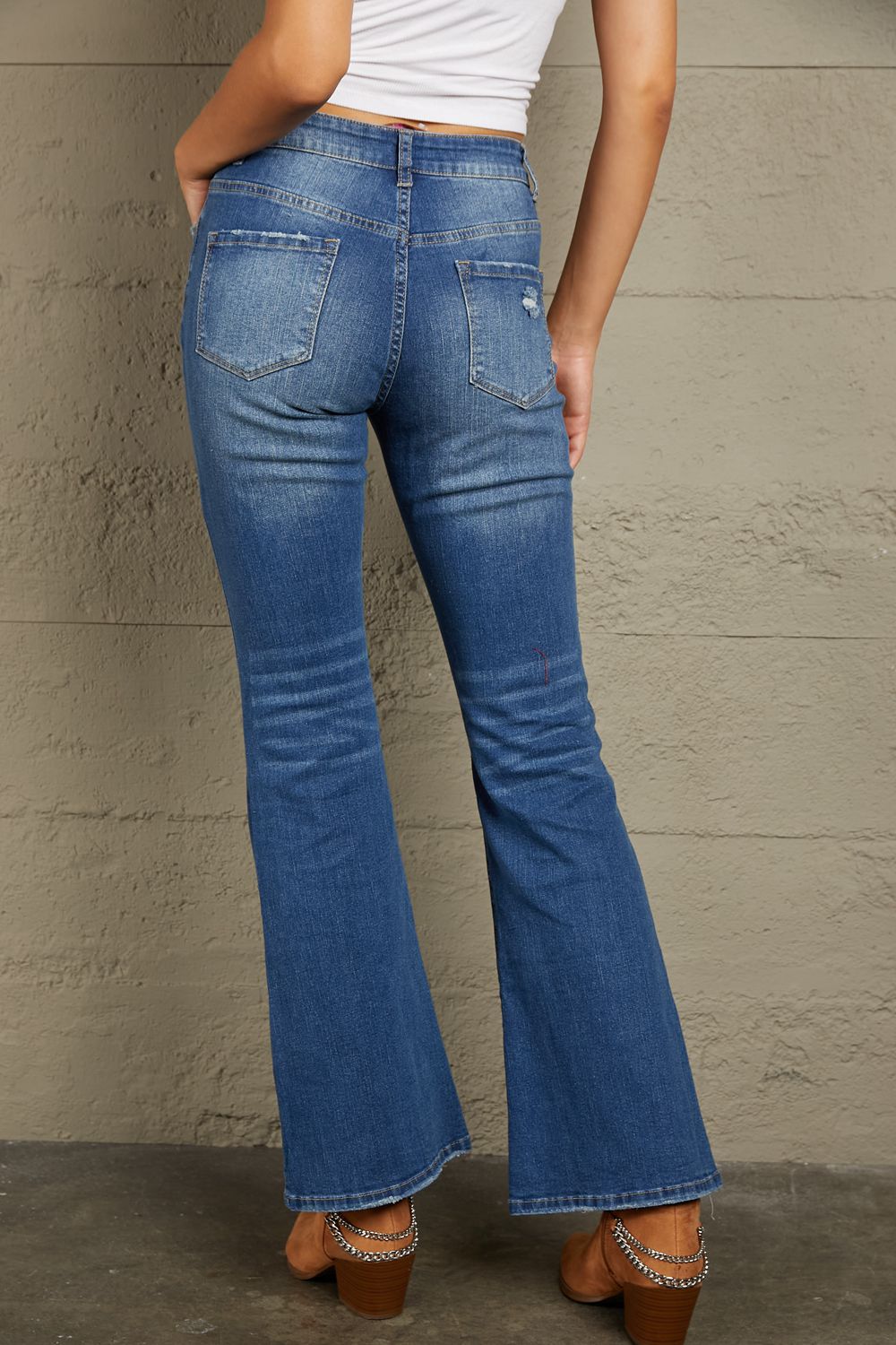 Honeybee Mumford's light or dark blue High Rise Flare Jeans with Pockets