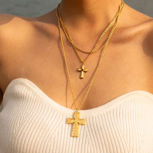 Honeybee Mumford's Honeybee Mumford's 18K Gold-Plated Double Layered Cross Necklace