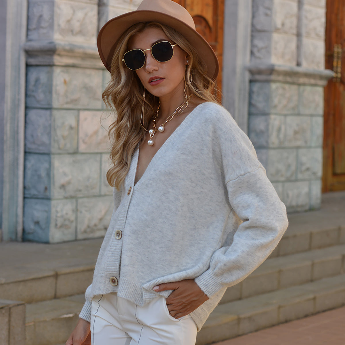 Honeybee Mumford's Button Up V-Neck Long Sleeve Cardigan