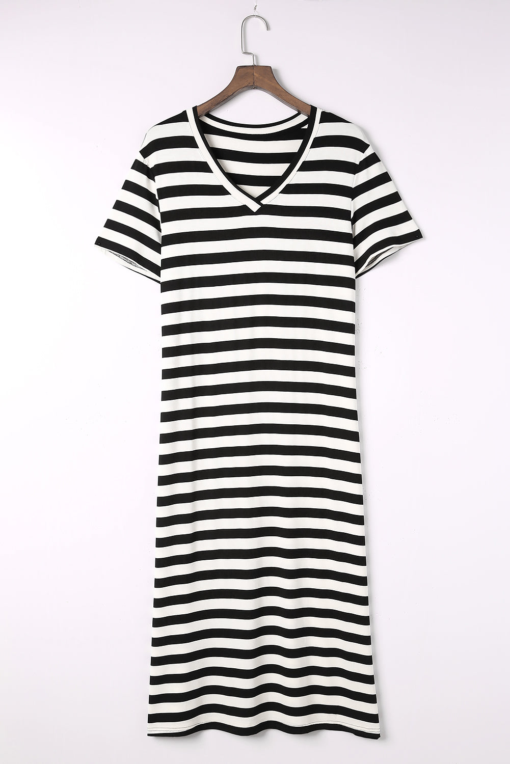 Honeybee Mumford's Striped V-Neck Short Sleeve Side Slit Dress