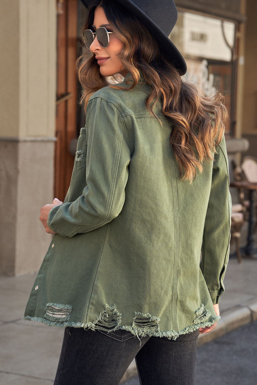 Honeybee Mumford's Distressed Snap Down Denim Jacket