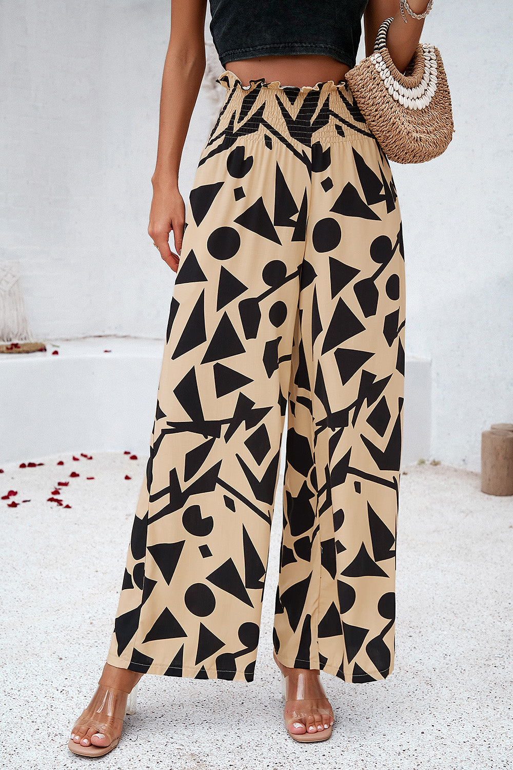 Honeybee Mumford's Smocked Printed Wide Leg Pants with Pockets