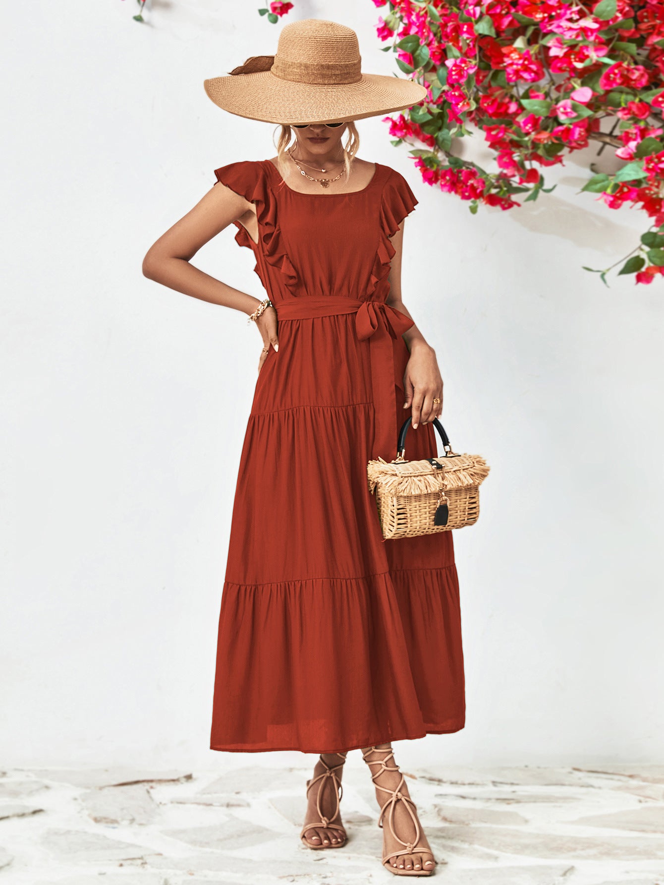 Honeybee Mumford's Tie Belt Ruffled Tiered Dress