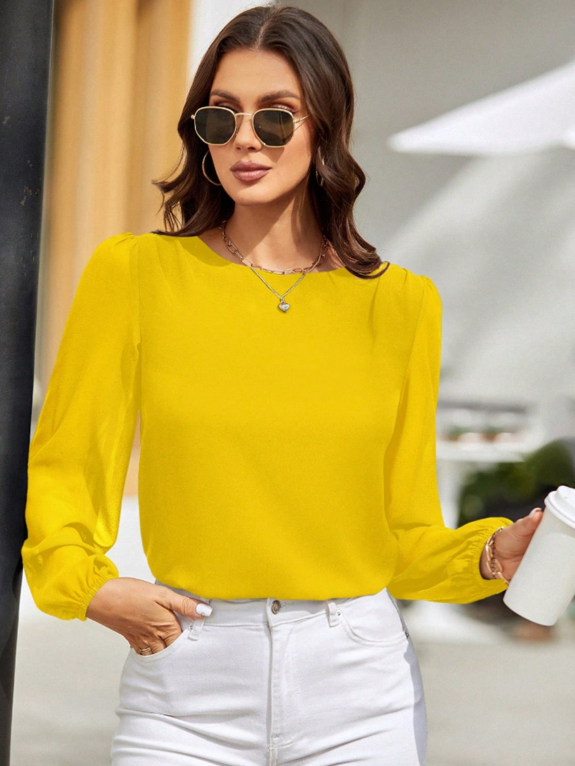 Honeybee Mumford's Round Neck Balloon Sleeve Blouse