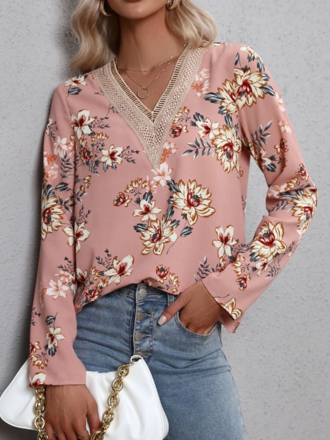 Honeybee Mumford's Printed V-Neck Long Sleeve Blouse