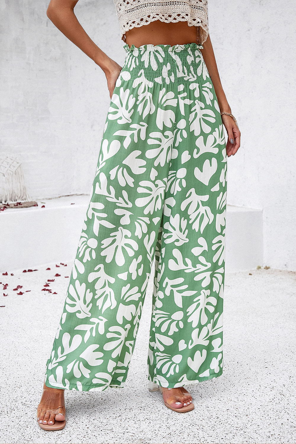 Honeybee Mumford's Smocked Printed Wide Leg Pants with Pockets