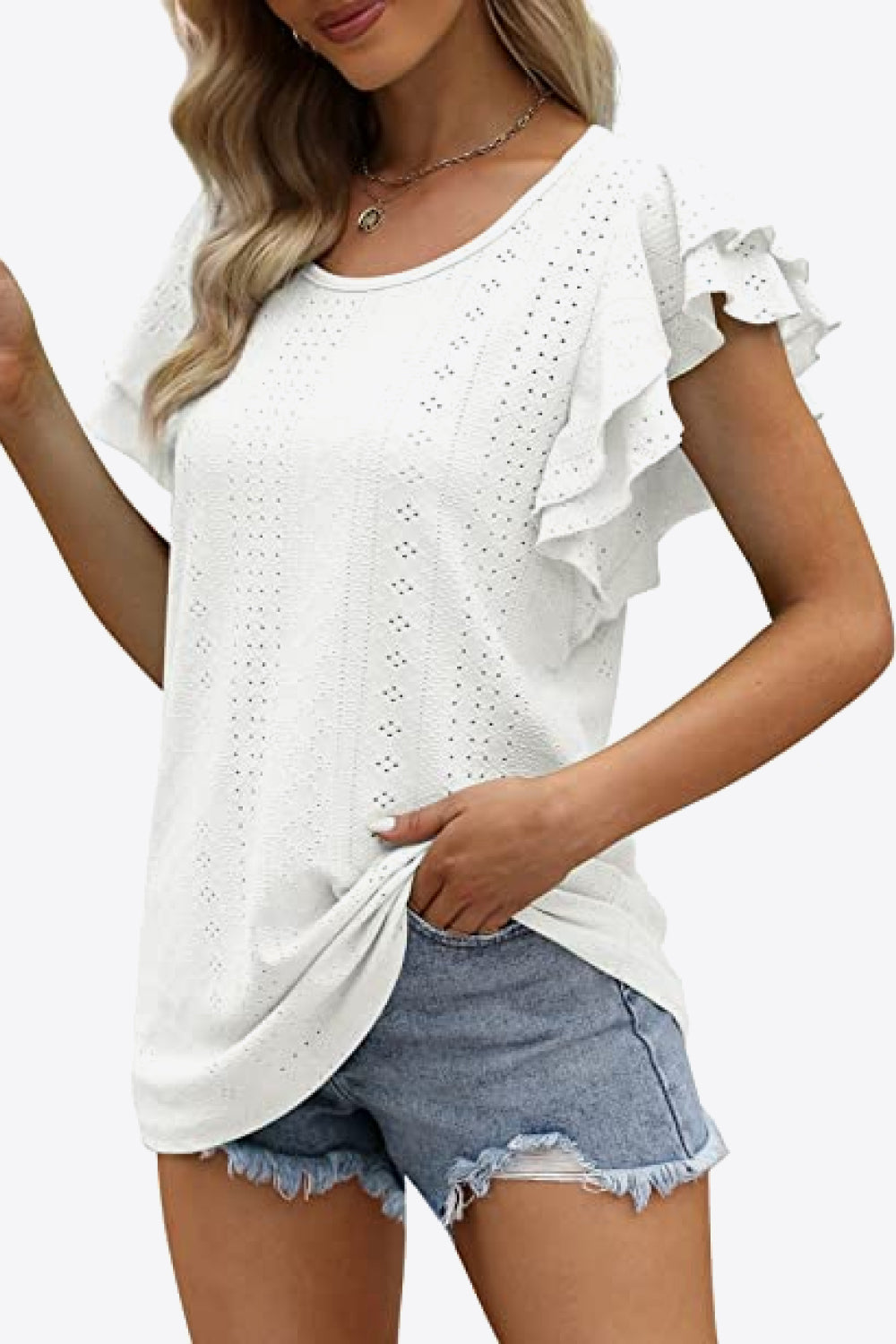 Honeybee Mumford's Round Neck Layered Flutter Sleeve Blouse