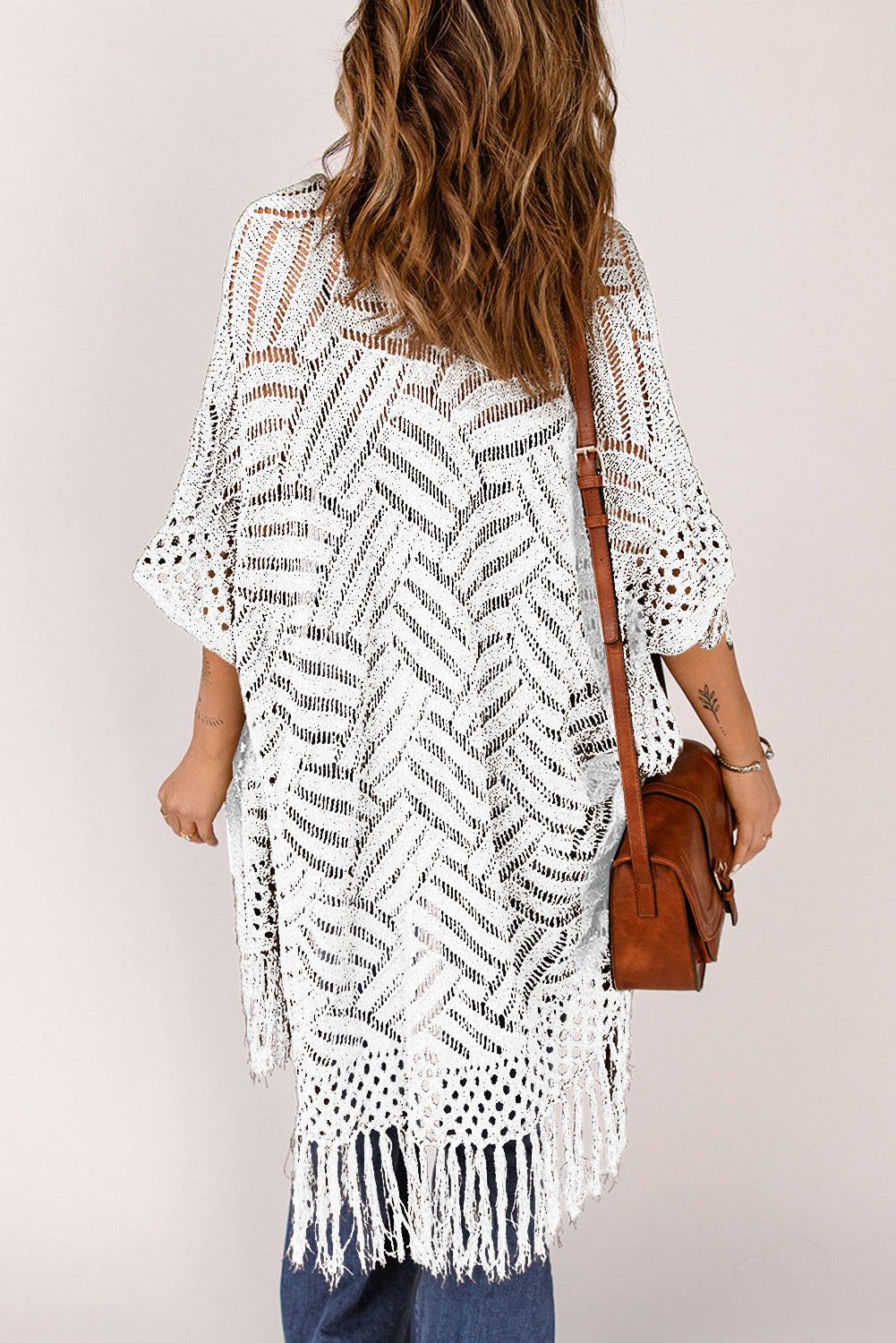 Honeybee Mumford's Openwork Open Front Cardigan with Fringes