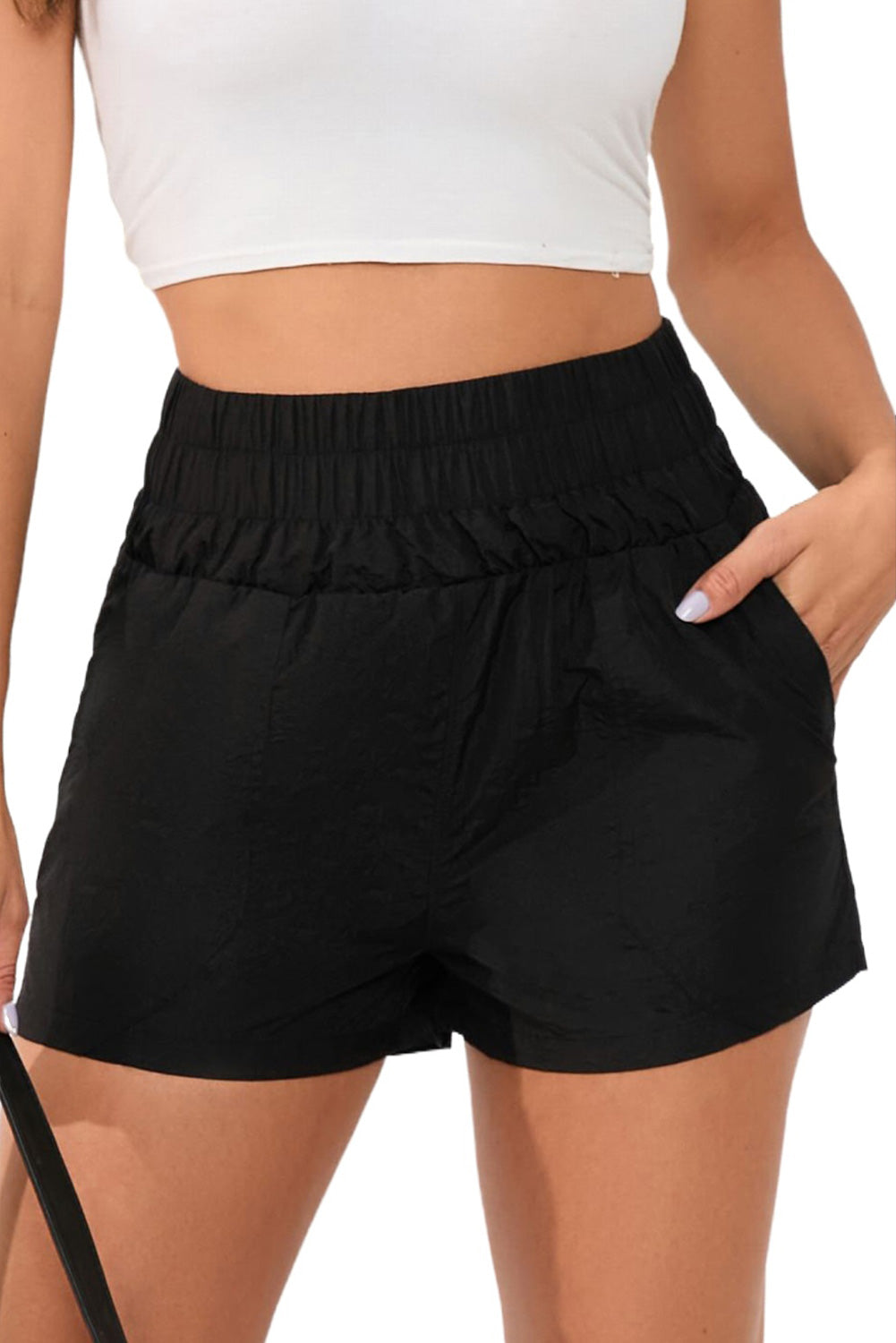 Honeybee Mumford's Black Elastic High Waist Side Pockets Shorts