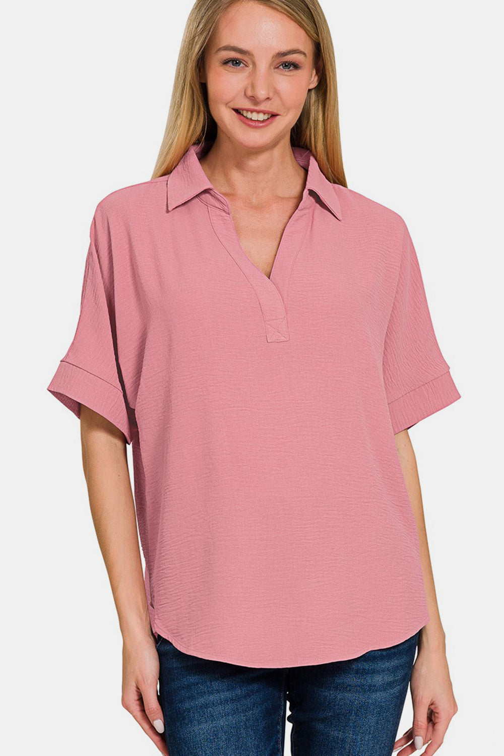 Honeybee Mumford's Texture Collared Neck Short Sleeve Top