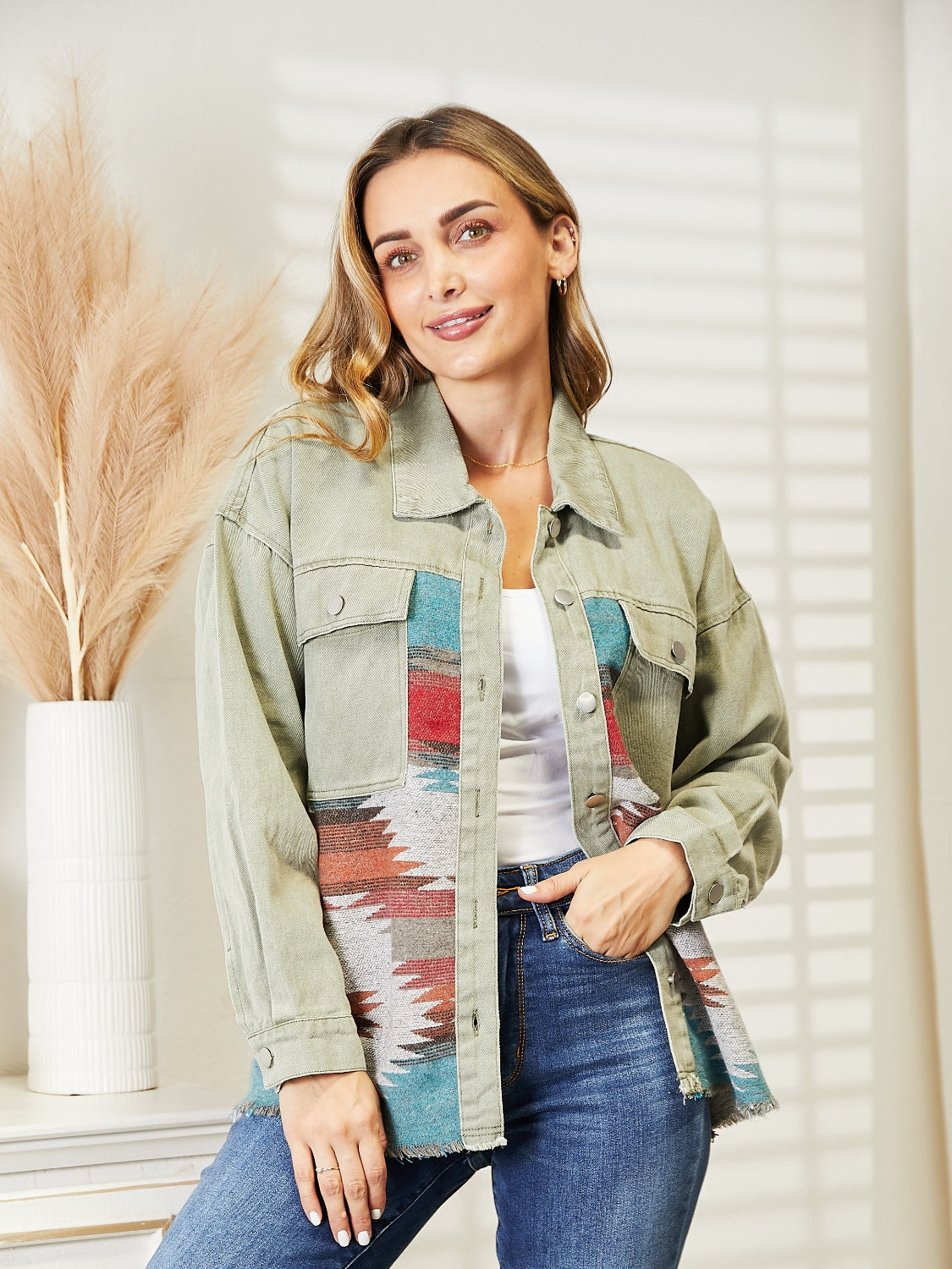 Honeybee Mumford's Dropped Shoulder Long Sleeve Printed Denim Jacket