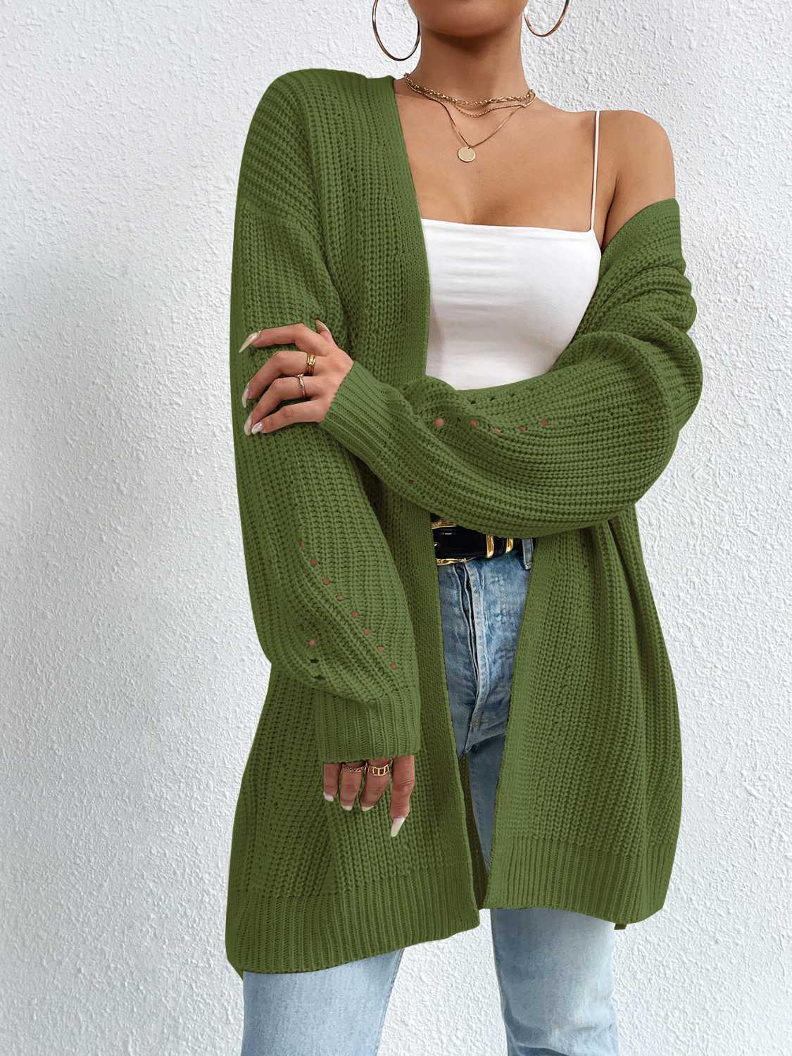 Honeybee Mumford's Open Front Dropped Shoulder Slit Cardigan