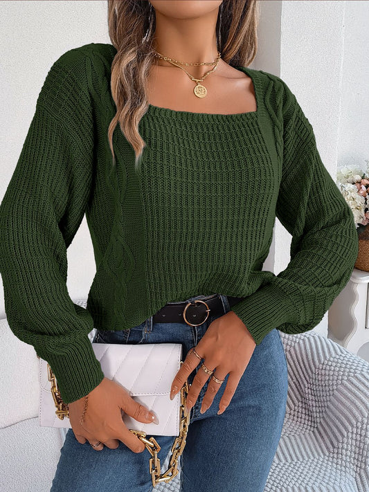 Honeybee Mumford's Square Neck Mixed Knit Sweater