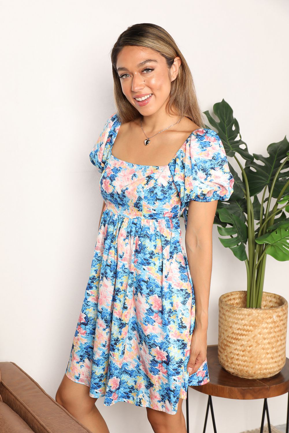 Honeybee Mumford's Floral Square Neck Puff Sleeve Dress