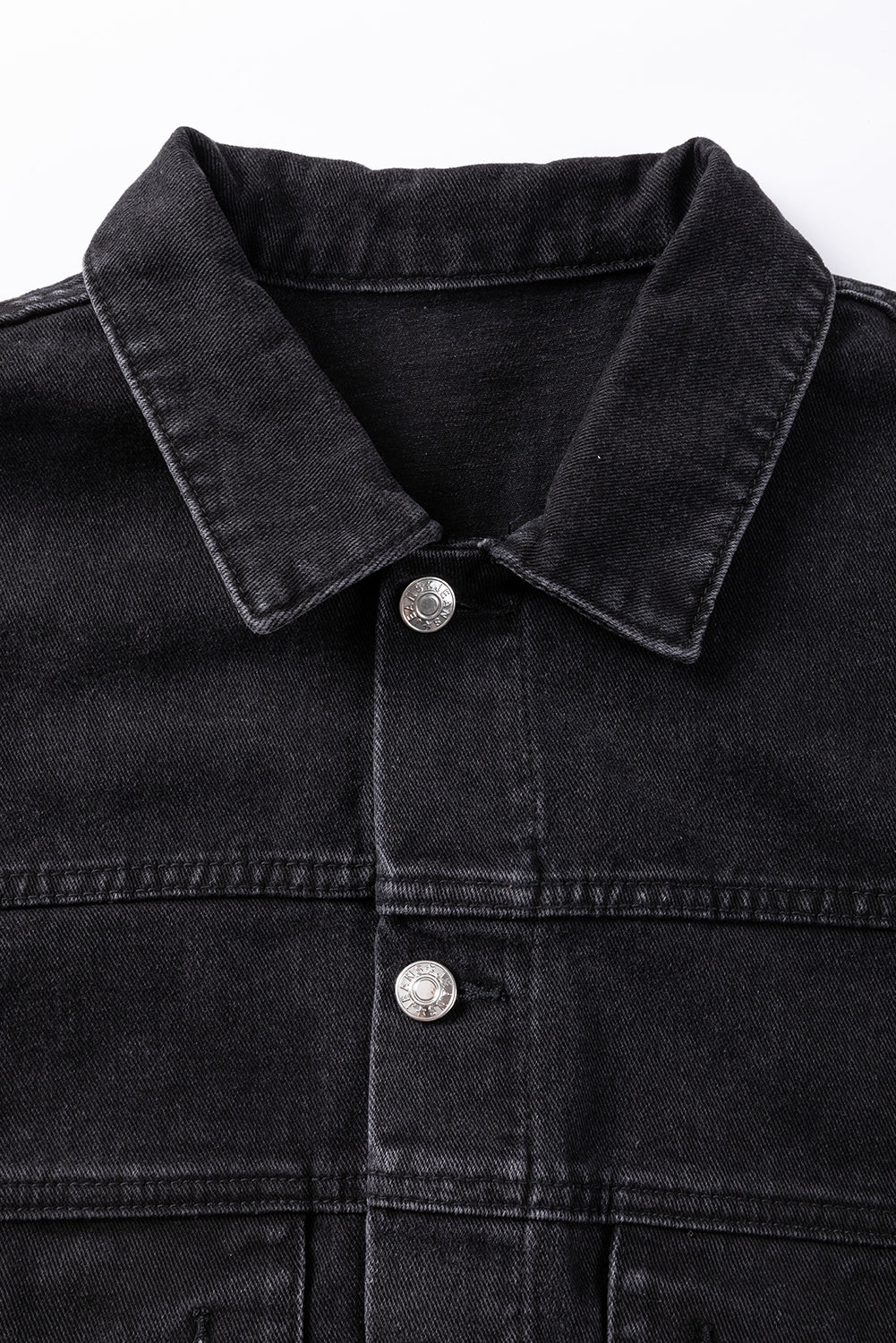 Honeybee Mumford's Black Metal Buttons Flap Pocket Drop Shoulder Denim Jacket