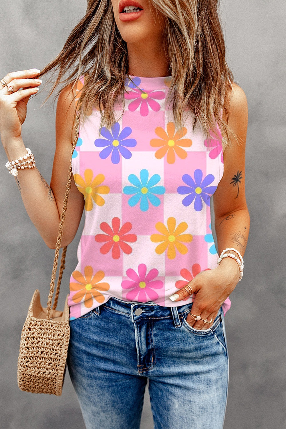 Honeybee Mumford's Flower Printed Round Neck Tank