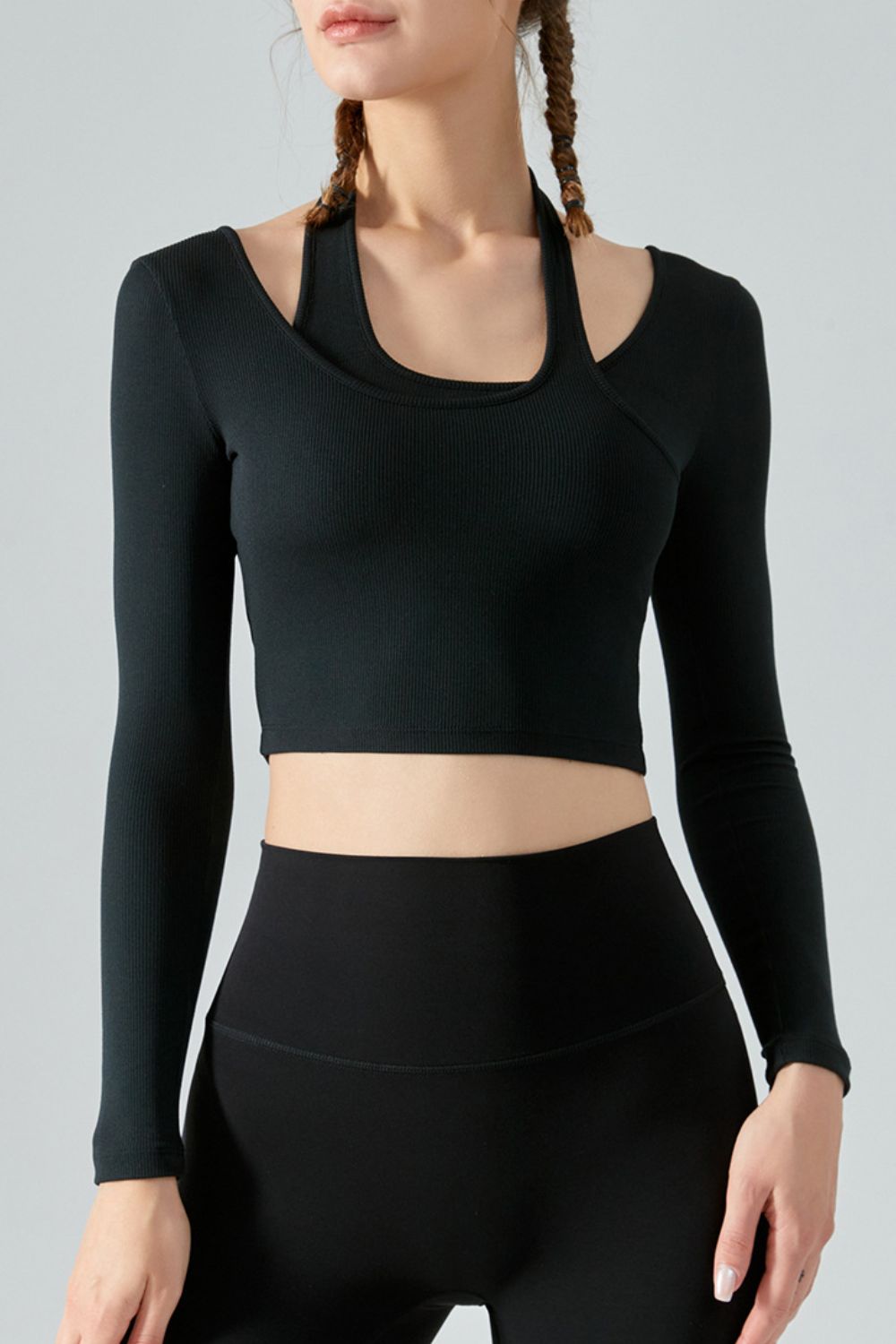 Honeybee Mumford's Halter Neck Long Sleeve Cropped Sports Top