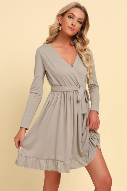 Honeybee Mumford's Long Sleeve Dress w/ Tie Waist Ruffle Hem